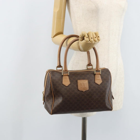 CELINE Macadam Canvas Hand Bag PVC Leather Brown Gold Auth YKZ044