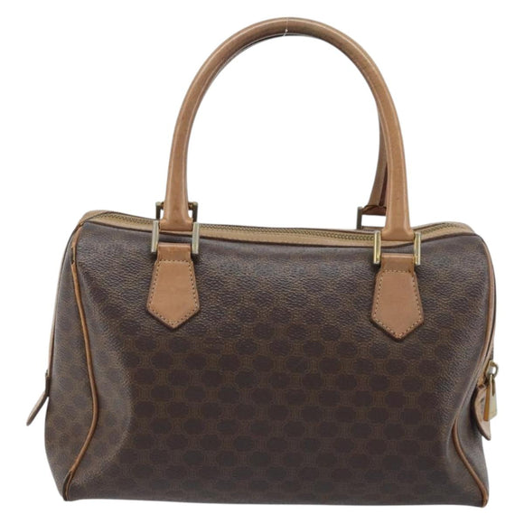 CELINE Macadam Canvas Hand Bag PVC Leather Brown Gold Auth YKZ044