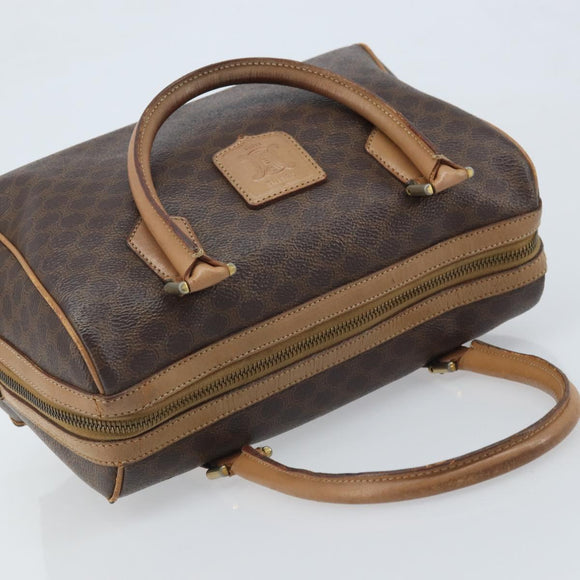 CELINE Macadam Canvas Hand Bag PVC Leather Brown Gold Auth YKZ044
