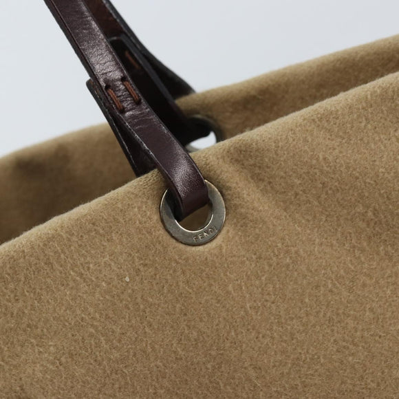 FENDI Tote Bag Cashmere Beige Silver Auth YKZ045
