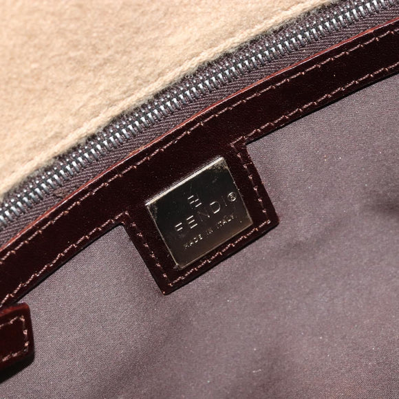 FENDI Tote Bag Cashmere Beige Silver Auth YKZ045
