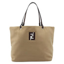 FENDI Tote Bag Cashmere Beige Silver Auth YKZ045-13
