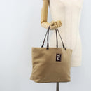 FENDI Tote Bag Cashmere Beige Silver Auth YKZ045-22