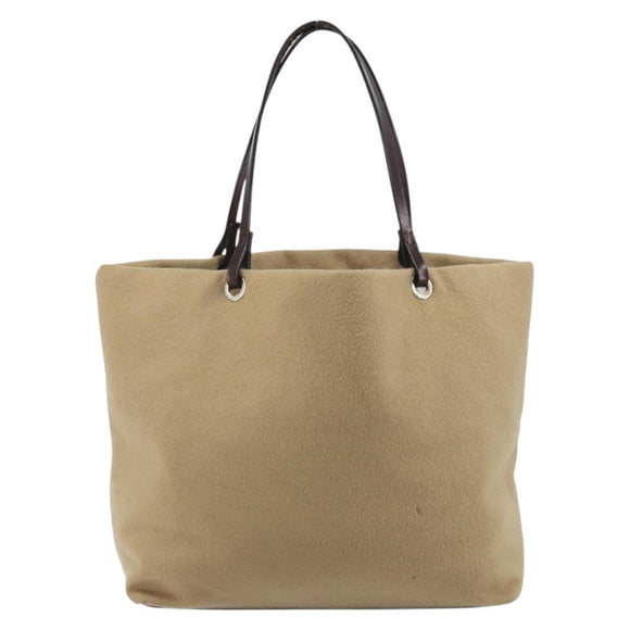 FENDI Tote Bag Cashmere Beige Silver Auth YKZ045