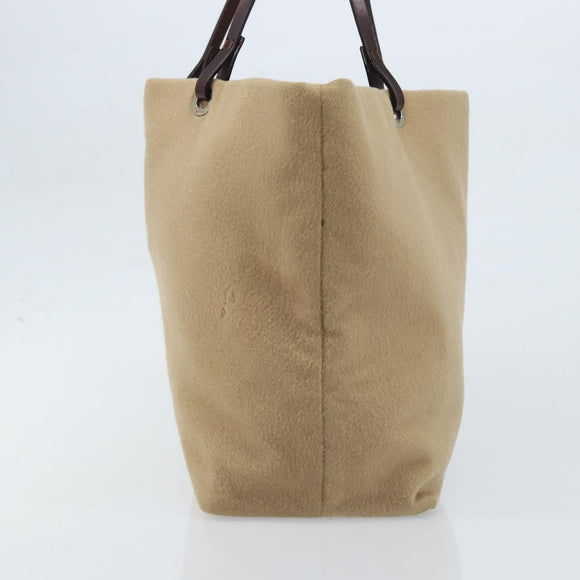FENDI Tote Bag Cashmere Beige Silver Auth YKZ045