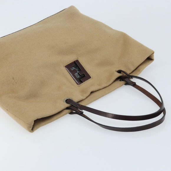 FENDI Tote Bag Cashmere Beige Silver Auth YKZ045