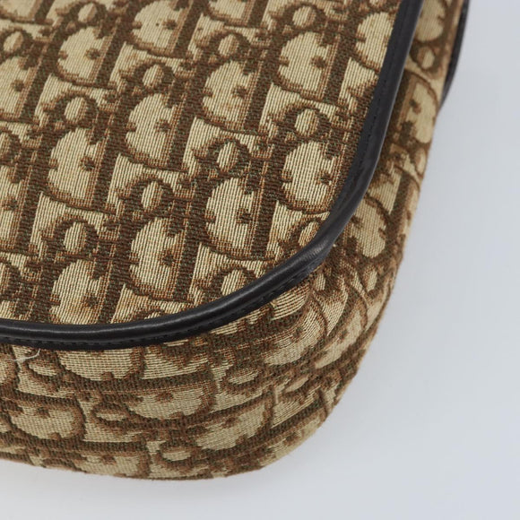 Christian Dior Trotter Canvas Shoulder Bag Brown Gold Auth YKZ048