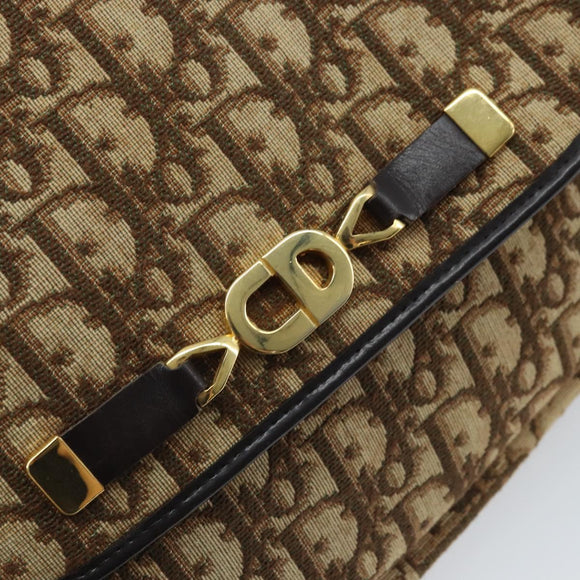 Christian Dior Trotter Canvas Shoulder Bag Brown Gold Auth YKZ048