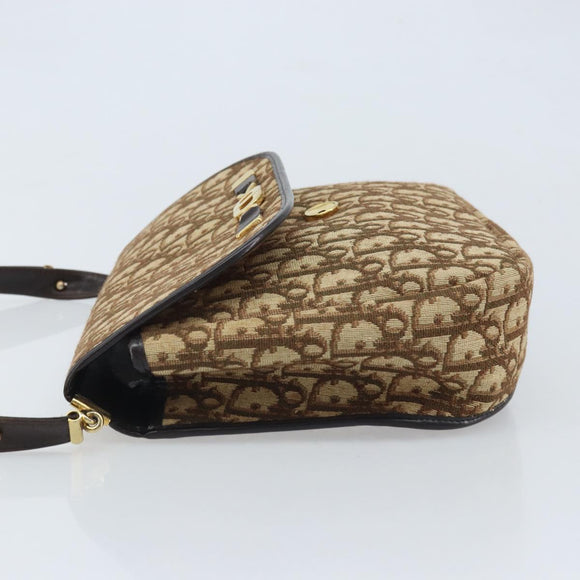 Christian Dior Trotter Canvas Shoulder Bag Brown Gold Auth YKZ048