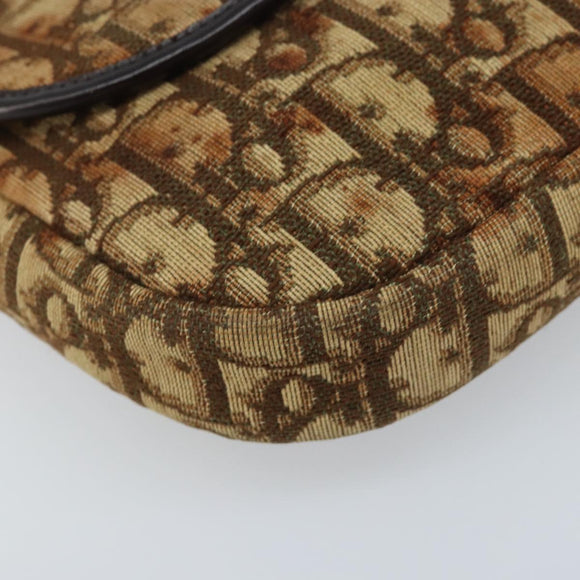 Christian Dior Trotter Canvas Shoulder Bag Beige Gold Auth YKZ051