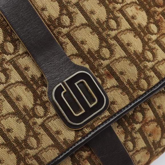 Christian Dior Trotter Canvas Shoulder Bag Beige Gold Auth YKZ051