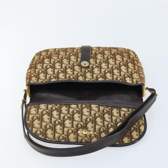 Christian Dior Trotter Canvas Shoulder Bag Beige Gold Auth YKZ051