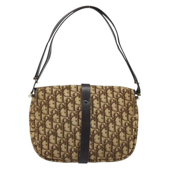 Christian Dior Trotter Canvas Shoulder Bag Beige Gold Auth YKZ051