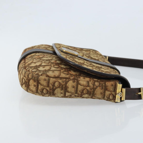 Christian Dior Trotter Canvas Shoulder Bag Beige Gold Auth YKZ051