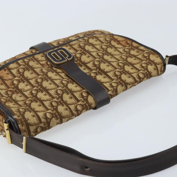 Christian Dior Trotter Canvas Shoulder Bag Beige Gold Auth YKZ051