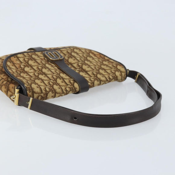 Christian Dior Trotter Canvas Shoulder Bag Beige Gold Auth YKZ051