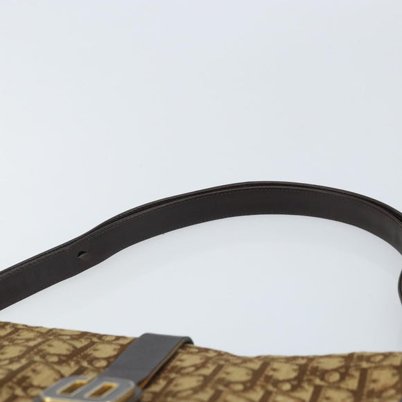 Christian Dior Trotter Canvas Shoulder Bag Beige Gold Auth YKZ051
