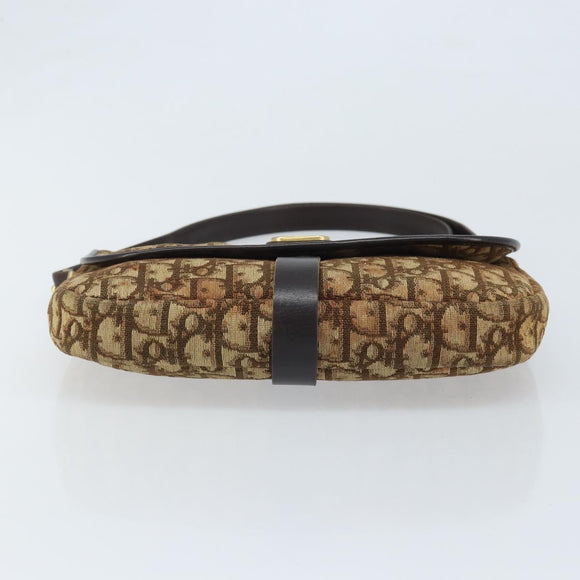 Christian Dior Trotter Canvas Shoulder Bag Beige Gold Auth YKZ051