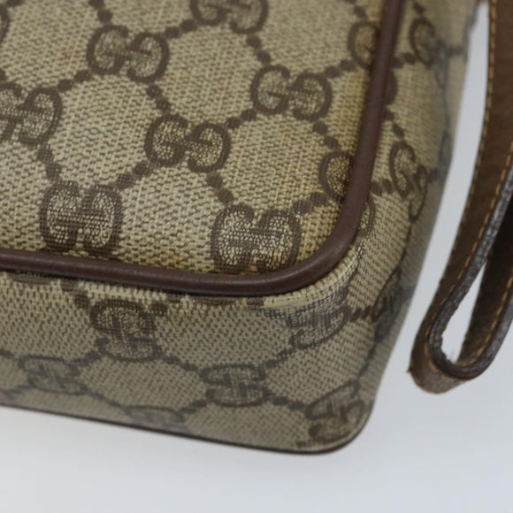 GUCCI GG Supreme Clutch Bag PVC Beige Gold Auth YKZ053