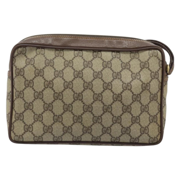 GUCCI GG Supreme Clutch Bag PVC Beige Gold Auth YKZ053