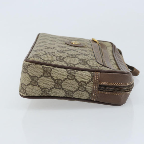 GUCCI GG Supreme Clutch Bag PVC Beige Gold Auth YKZ053
