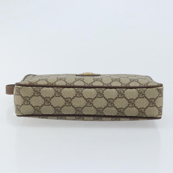 GUCCI GG Supreme Clutch Bag PVC Beige Gold Auth YKZ053