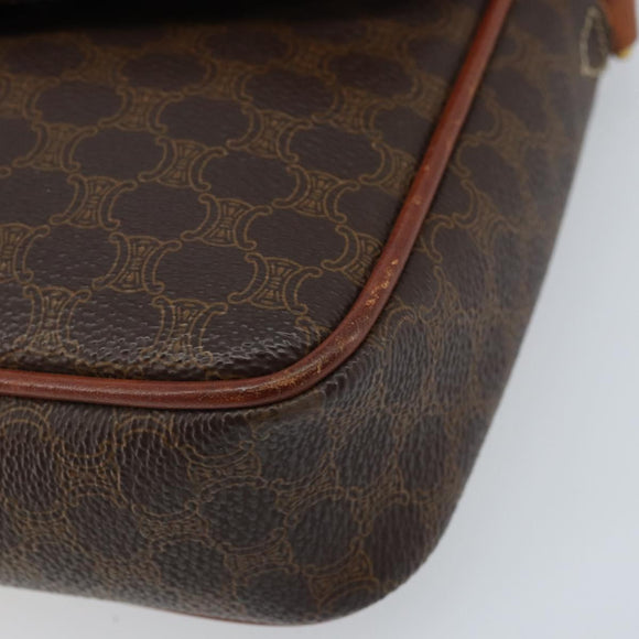 CELINE Macadam Canvas Shoulder Bag PVC Leather Brown Gold Auth YKZ056