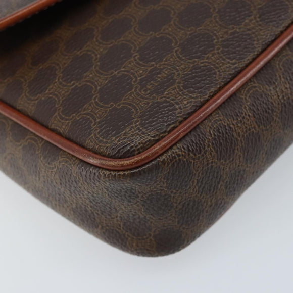 CELINE Macadam Canvas Shoulder Bag PVC Leather Brown Gold Auth YKZ056