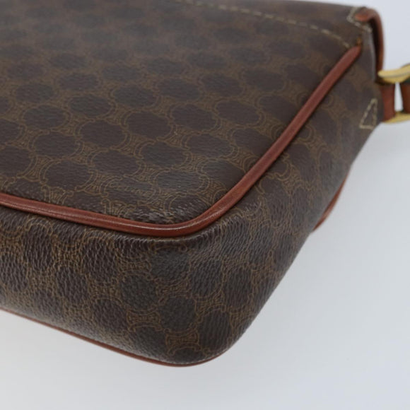 CELINE Macadam Canvas Shoulder Bag PVC Leather Brown Gold Auth YKZ056
