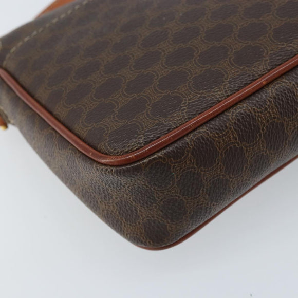 CELINE Macadam Canvas Shoulder Bag PVC Leather Brown Gold Auth YKZ056