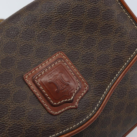 CELINE Macadam Canvas Shoulder Bag PVC Leather Brown Gold Auth YKZ056