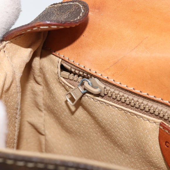 CELINE Macadam Canvas Shoulder Bag PVC Leather Brown Gold Auth YKZ056