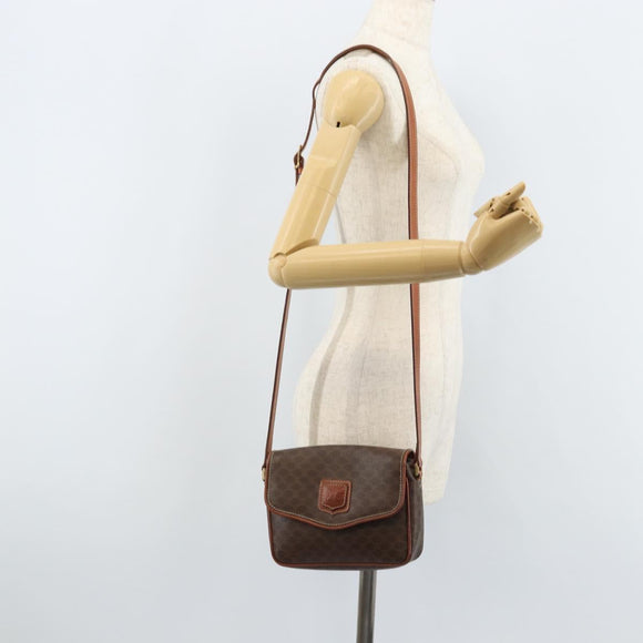 CELINE Macadam Canvas Shoulder Bag PVC Leather Brown Gold Auth YKZ056