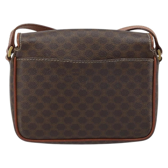 CELINE Macadam Canvas Shoulder Bag PVC Leather Brown Gold Auth YKZ056
