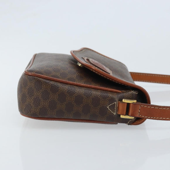 CELINE Macadam Canvas Shoulder Bag PVC Leather Brown Gold Auth YKZ056