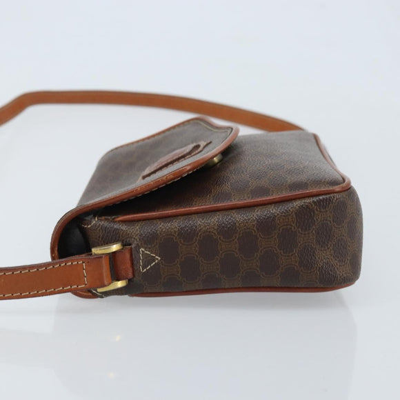 CELINE Macadam Canvas Shoulder Bag PVC Leather Brown Gold Auth YKZ056