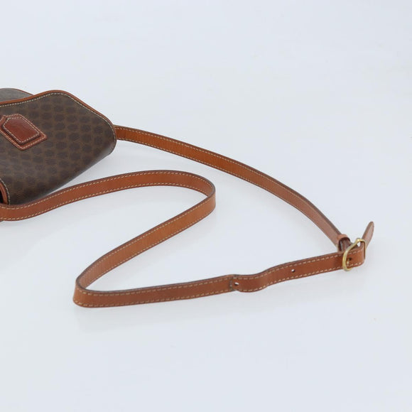 CELINE Macadam Canvas Shoulder Bag PVC Leather Brown Gold Auth YKZ056