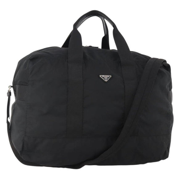 PRADA Boston Bag Nylon 2-weg Zwart Zilver Auth YKZ057