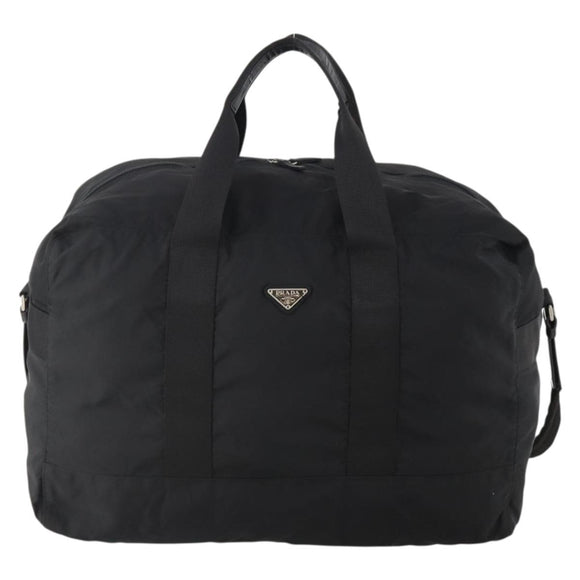 PRADA Boston Bag Nylon 2-weg Zwart Zilver Auth YKZ057