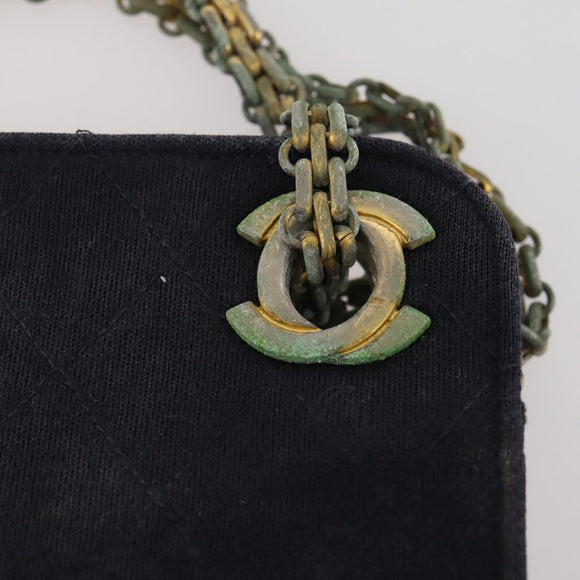 CHANEL Matelasse Chain Hand Bag Cotton Navy Gold CC Auth YKZ061