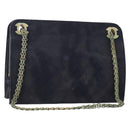 CHANEL Matelasse Chain Hand Bag Cotton Navy Gold CC Auth YKZ061-1