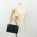 CHANEL Matelasse Chain Hand Bag Cotton Navy Gold CC Auth YKZ061-21