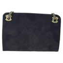 CHANEL Matelasse Chain Hand Bag Cotton Navy Gold CC Auth YKZ061-2