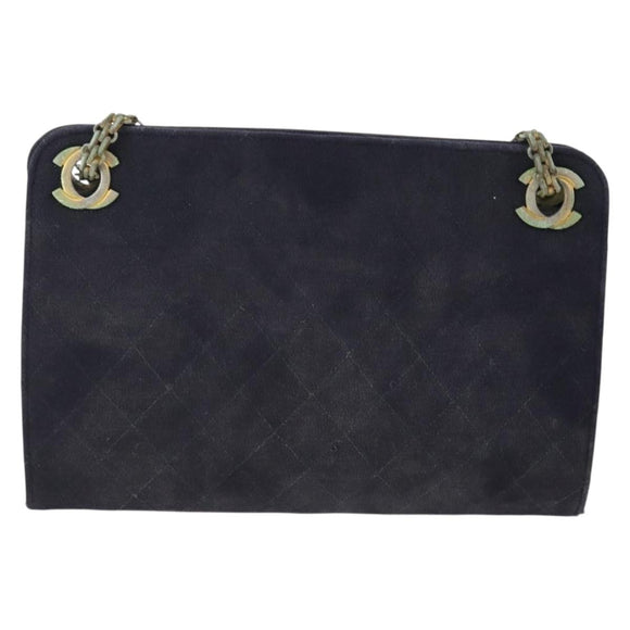 CHANEL Matelasse Chain Hand Bag Cotton Navy Gold CC Auth YKZ061