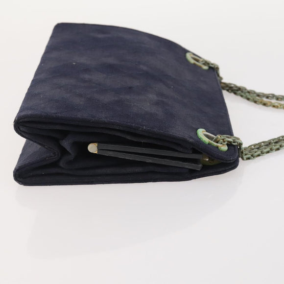 CHANEL Matelasse Chain Hand Bag Cotton Navy Gold CC Auth YKZ061