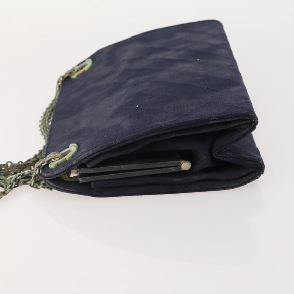 CHANEL Matelasse Chain Hand Bag Cotton Navy Gold CC Auth YKZ061