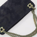CHANEL Matelasse Chain Hand Bag Cotton Navy Gold CC Auth YKZ061-6