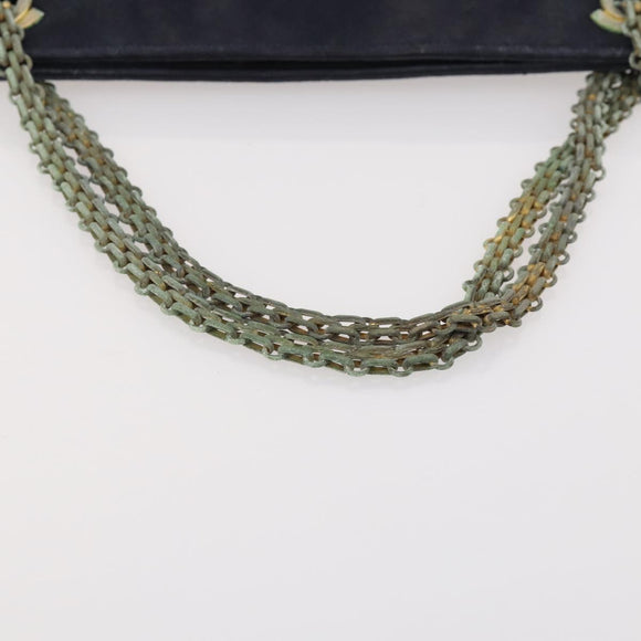 CHANEL Matelasse Chain Hand Bag Cotton Navy Gold CC Auth YKZ061