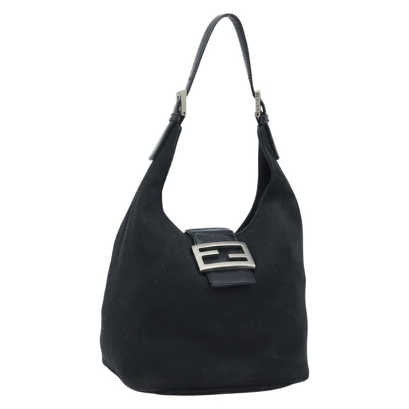 FENDI Hand Bag Nylon Black Silver Auth YKZ062