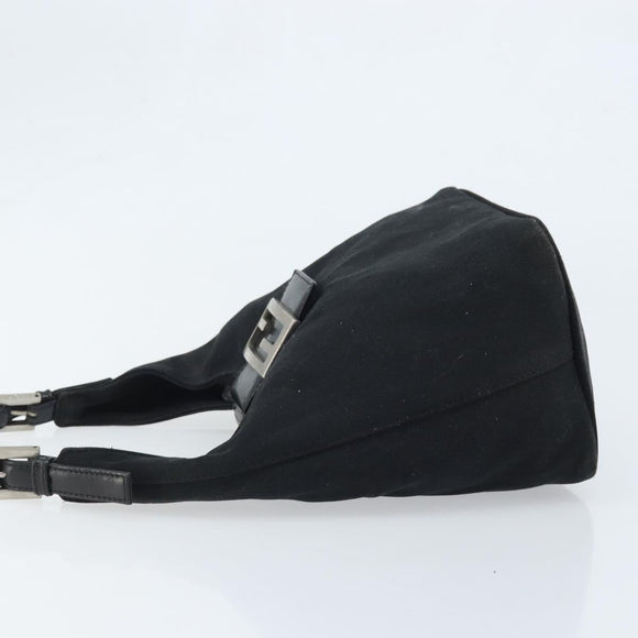 FENDI Hand Bag Nylon Black Silver Auth YKZ062